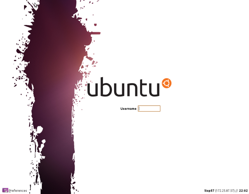 Ubuntu LTSP Client Login screen.